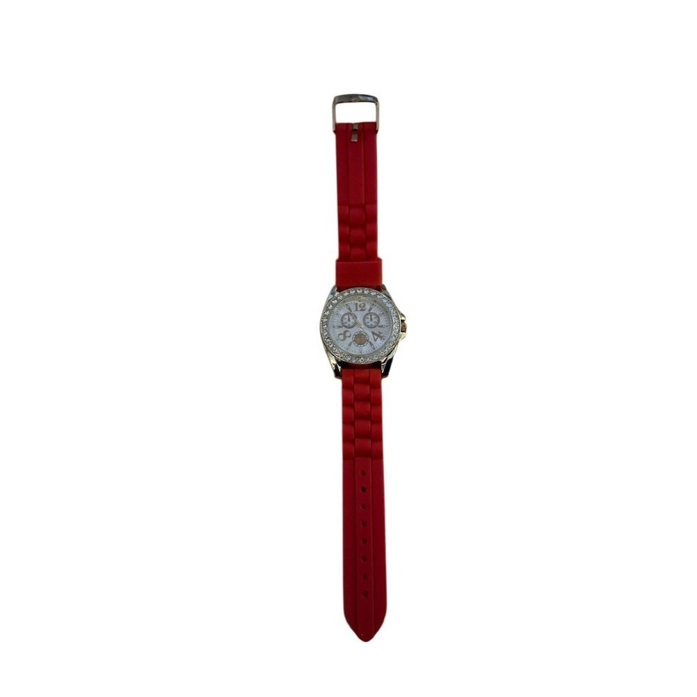 Blekon Women's Wristwatch Red Strap‎ Gold Tone Rhinestone Bezel Analog